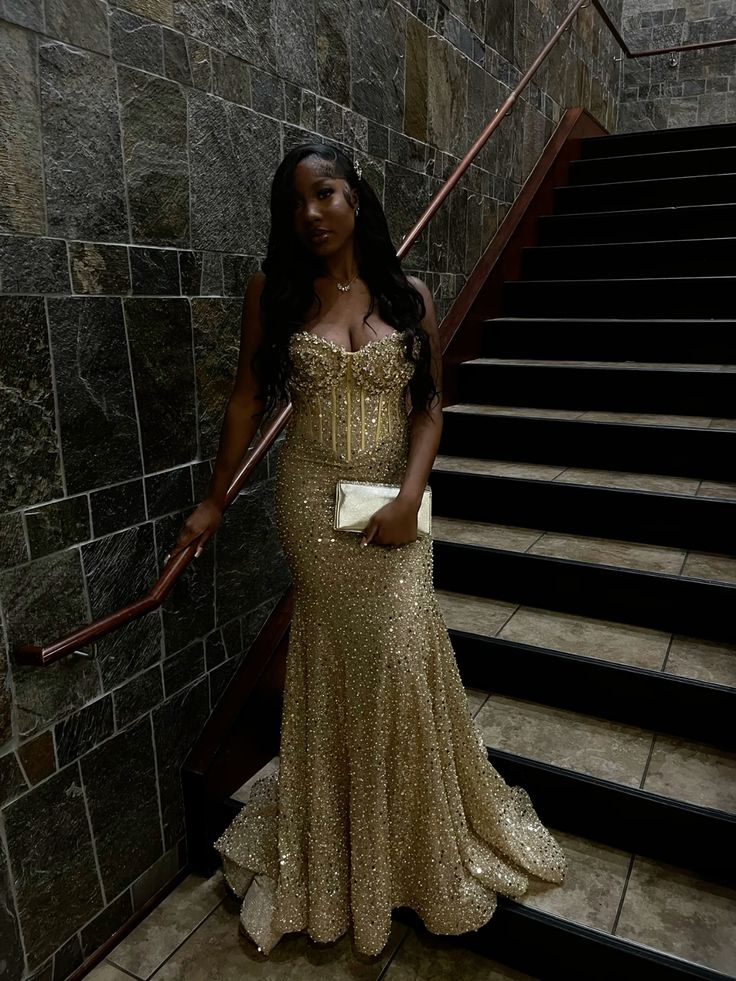 Gold Sequin Mermaid Long Prom Gowns Prom Dresses