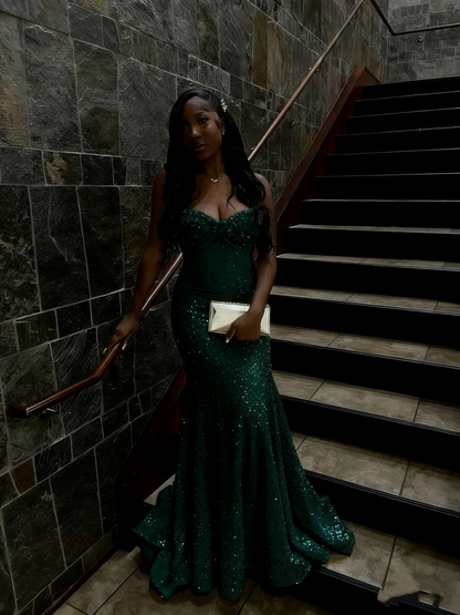 Gold Sequin Mermaid Long Prom Gowns Prom Dresses
