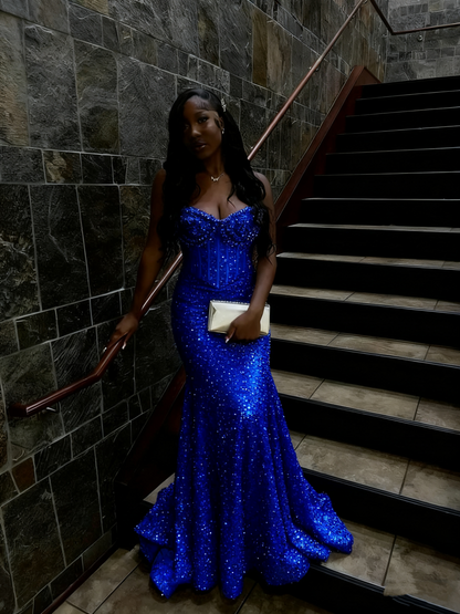 Gold Sequin Mermaid Long Prom Gowns Prom Dresses