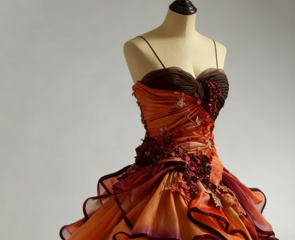 Gorgeous Ombre Spaghetti Straps A-Line Layered Tulle Long Prom Dresses Prom Gown