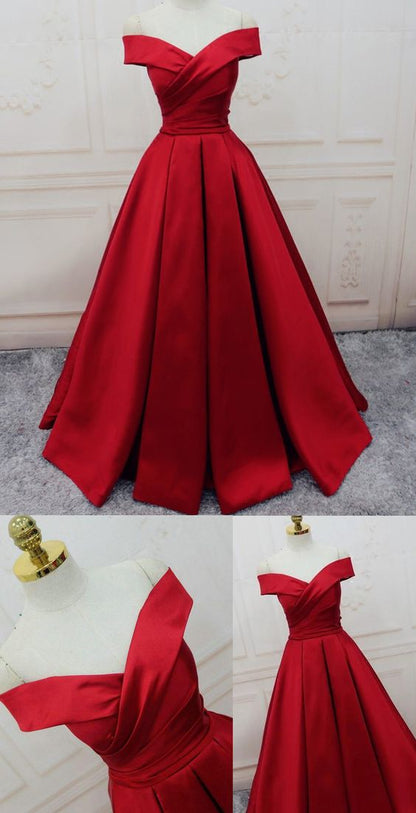 Green Satin Off Shoulder Lace-Up Prom Gowns, Senior Prom Dresses