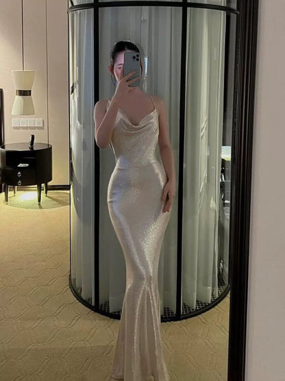 Champagne gold dress sexy mermaid dress long party dress      S6141