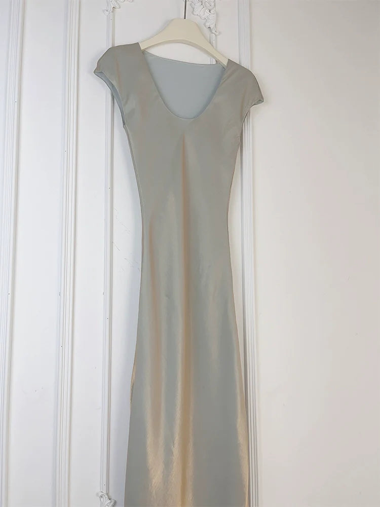 Long simple party dress V-neck mermaid dress   S6051