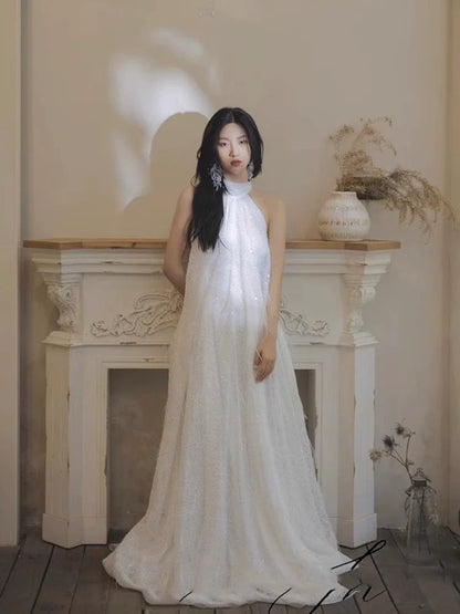 Wedding dress bride banquet halter neck dress    S5872