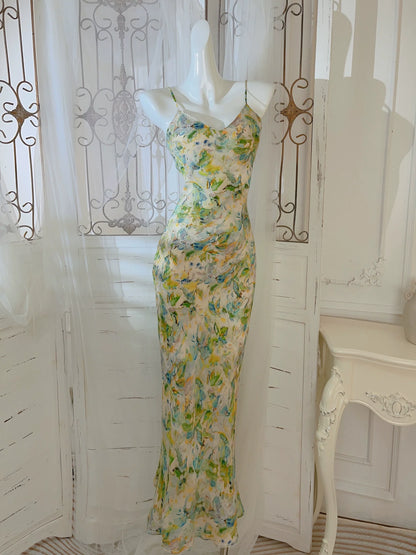 painting new long floral dress party dress     S6038