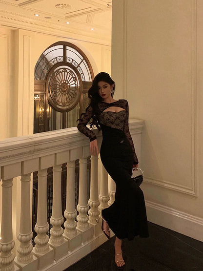 Sexy black lace dress for women new design mermaid party dress     S5691