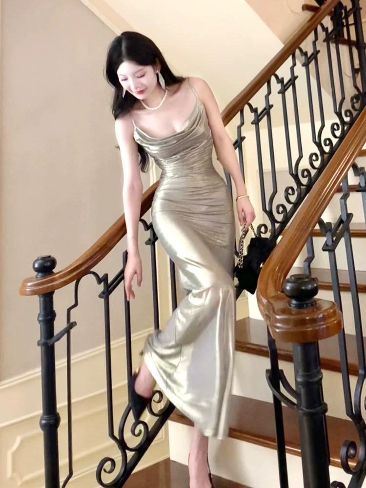 Birthday straps dress sexy long party dress       S6013