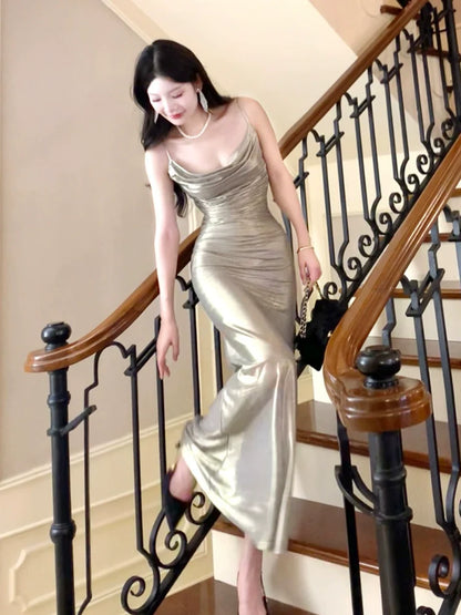 Birthday straps dress sexy long party dress       S6013