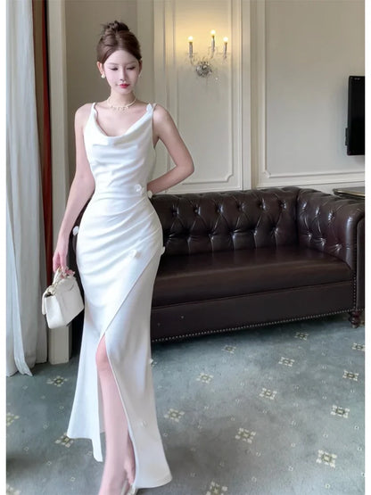 White dress new long party dress    S6089
