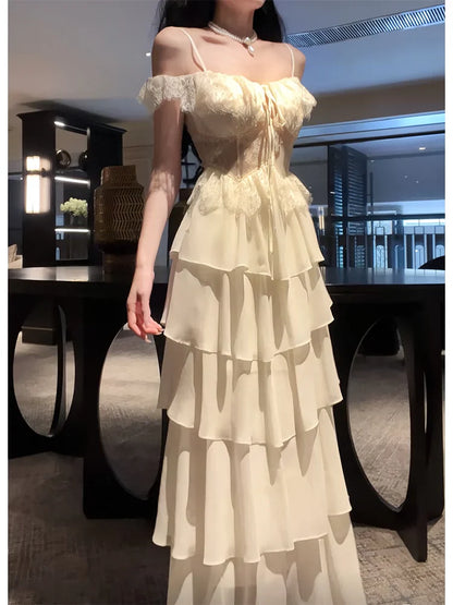 Retro lace seaside holiday dress long party dress evening dress       S6203