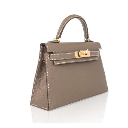 Hermes Kelly 20 Mini Sellier Bag Etoupe Limited Edition Epsom Gold Hardware
