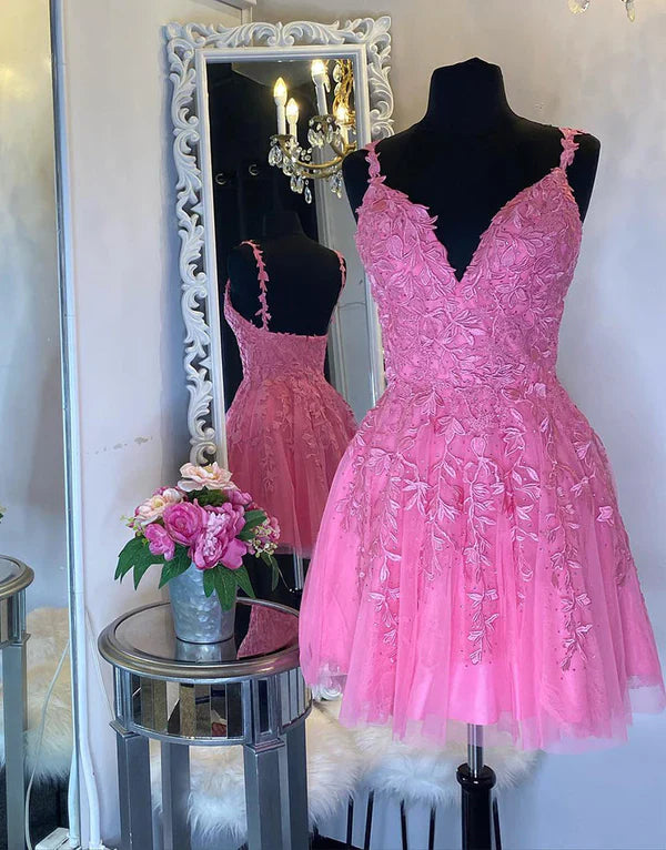 omberprom Elegant A-Line Short Homecoming Dress with Appliques Sweetheart Graduation Dresses