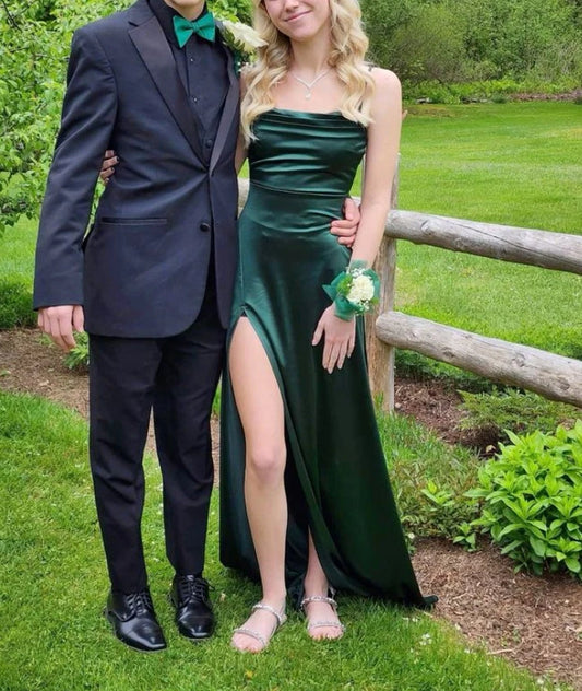 omberprom Green Straps Velvet Long Party Dress with Slit Charming Evening Dress Formal Dress Wholesale