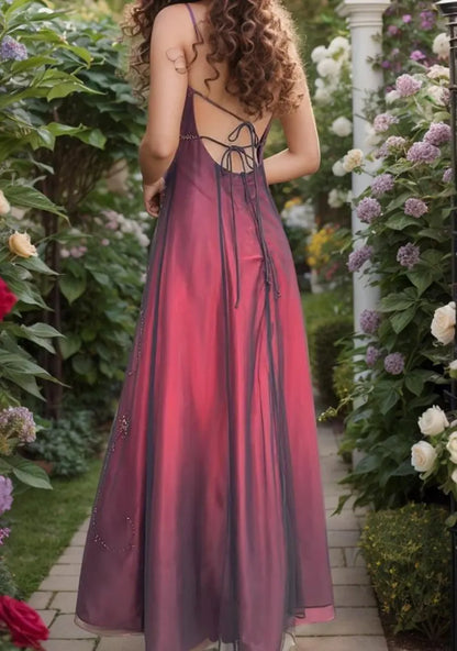 Chic A line Spaghetti Straps Burgundy Sleeveless Evening Dress Tulle Long Prom Dresses P2339