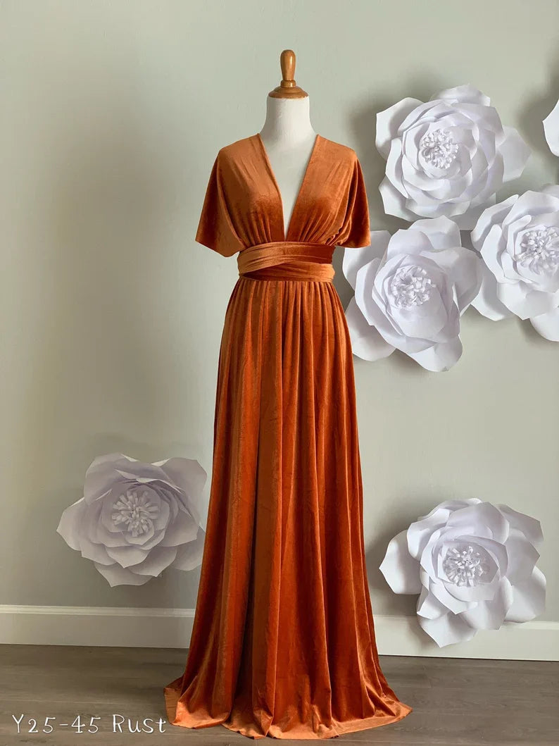 omberprom Elegant Velvet Dress Ruched Formal Dress for Wedding Guest Dresses