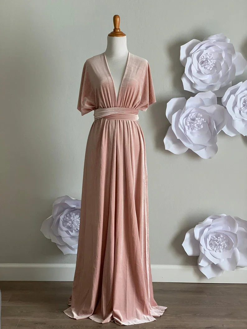 omberprom Elegant Velvet Dress Ruched Formal Dress for Wedding Guest Dresses