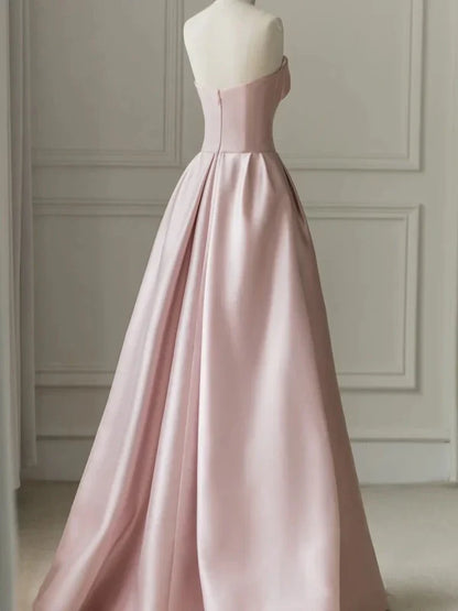 omberprom Sleeveless Satin A-Line Floor-Length Evening Gown Slit with Tulle Strapless Prom Dress