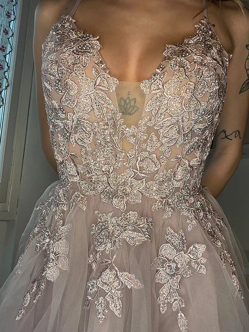 omberprom Elegant A Line Sleeveless Graduation Dresses Applique Tulle Short Homecoming Dress