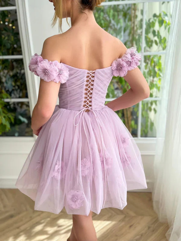 omberprom Lilac Graduation Dresses Corset Strapless Short Tulle Homecoming Dress
