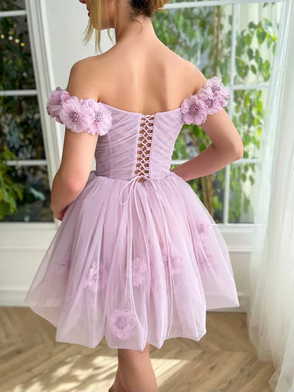 omberprom Lilac Graduation Dresses Corset Strapless Short Tulle Homecoming Dress