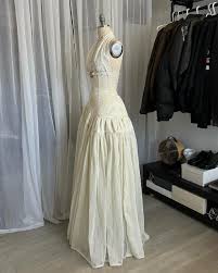 Vintage White Lace Sleeveless Halter Neck Wedding Dress Evening Gown TP1825