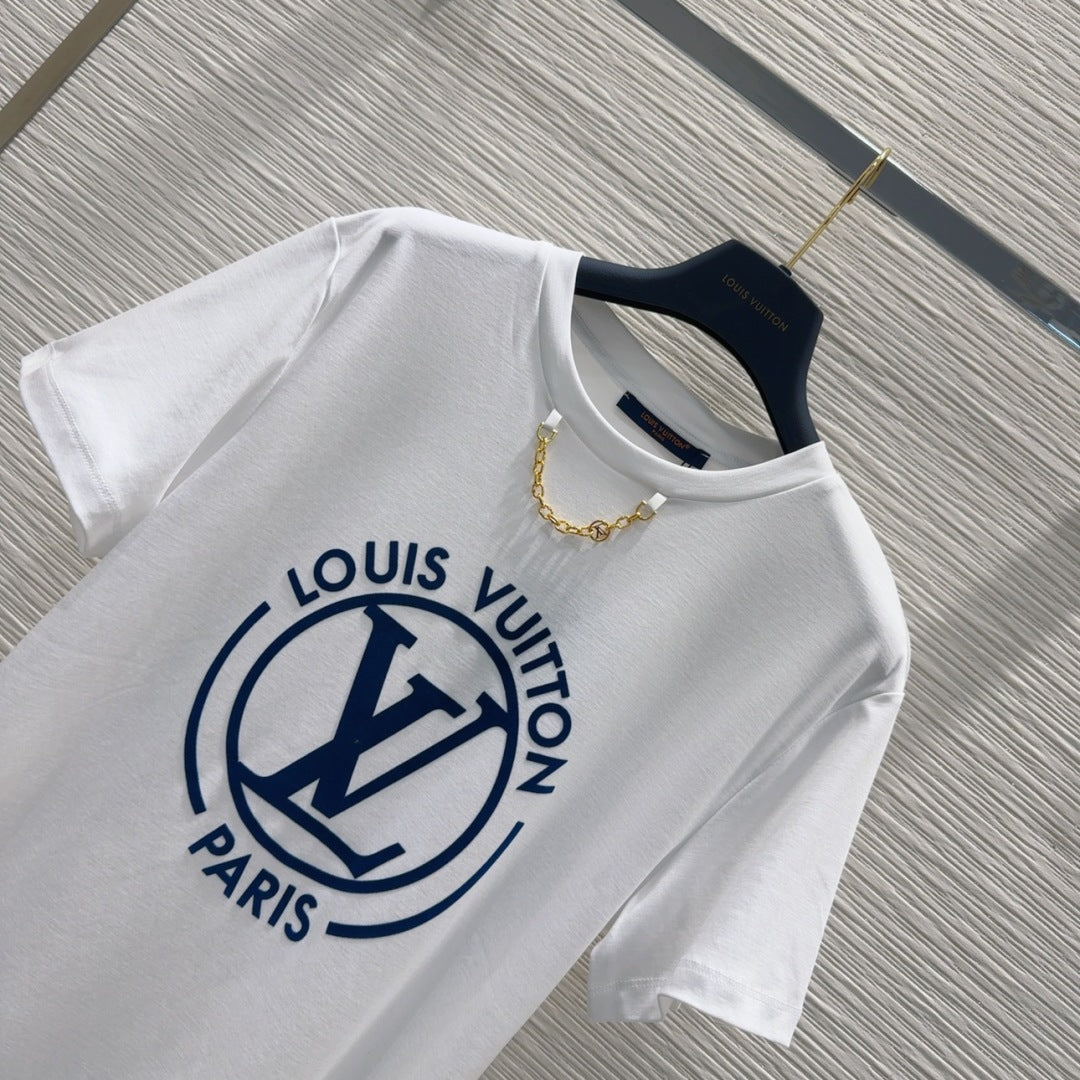 LV 25 News T-SHIRT White Blue Cotton