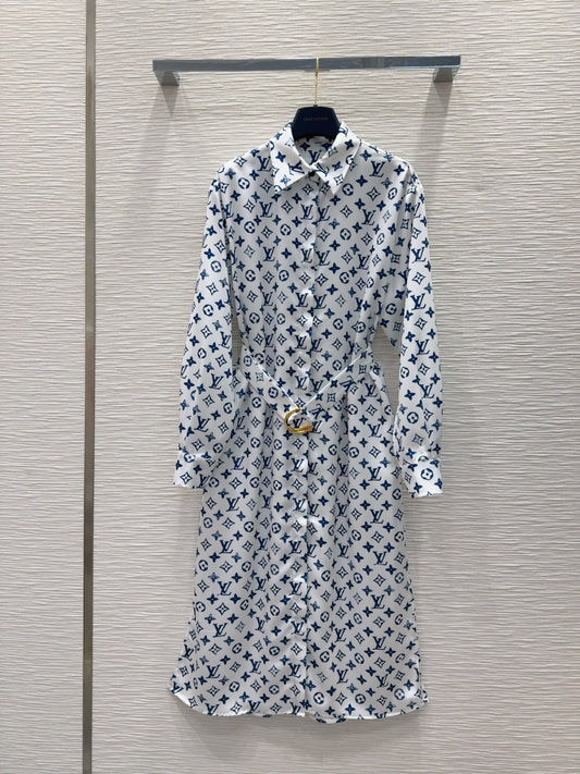 LV 25 Long Sleeve Dress Blue Polyester