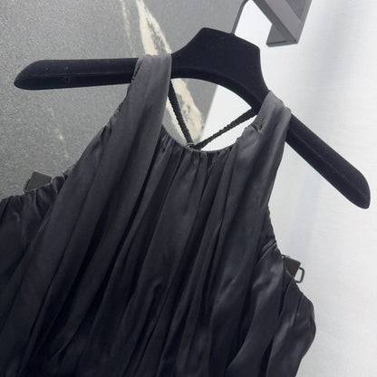LV 25 Pleated Halter Dress Black Rayon