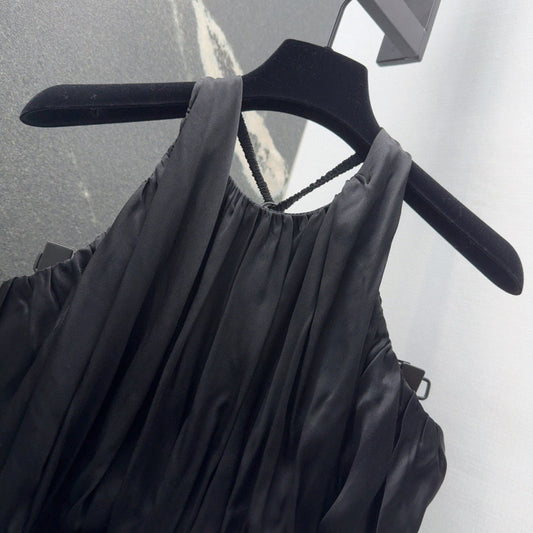 LV 25 Pleated Halter Dress Black Rayon