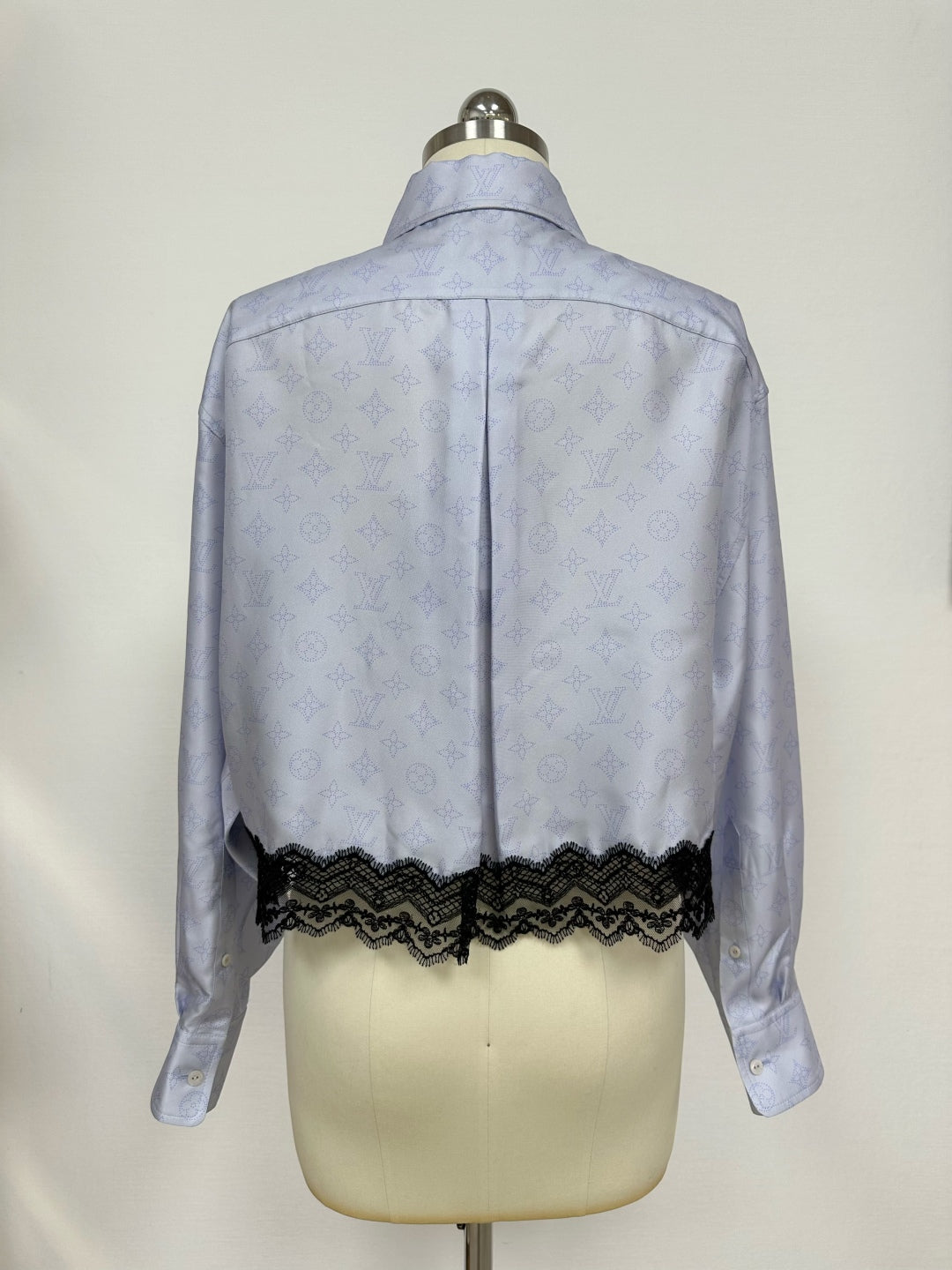 LV Monogram Pattern And The Lace Trim Blue Silk