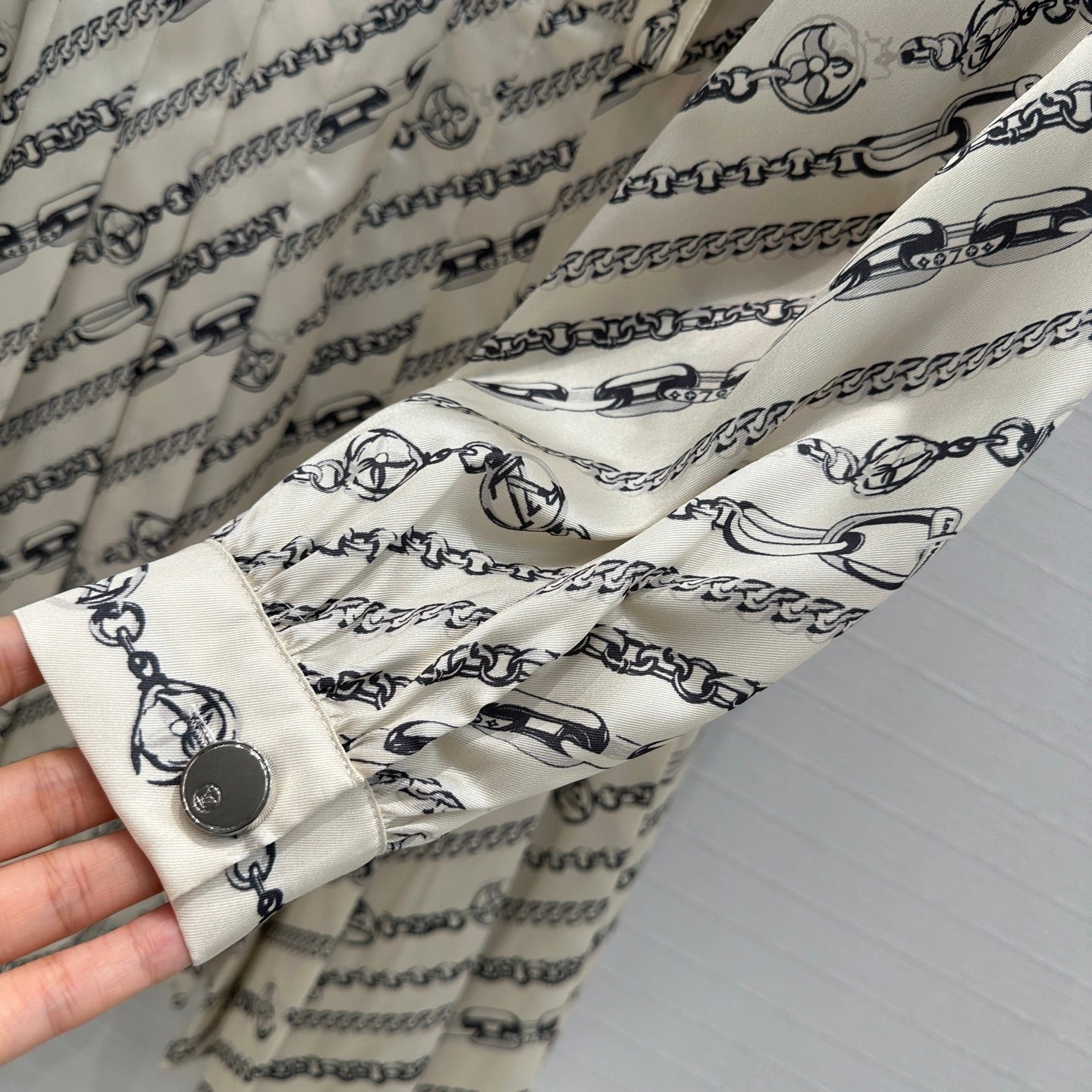 LV 25 Monogram Print Dress Beige Black Polyester