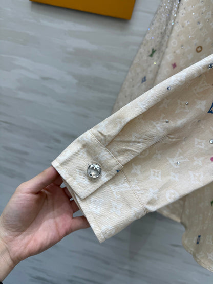 LV 25 Star-Studded Rhinestone Beige Denim