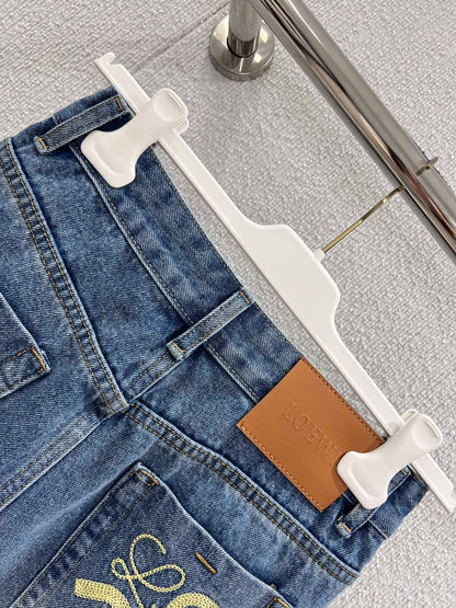 Loewe 26Ss Embroidered Denim Shorts