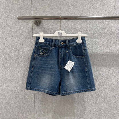 Loewe 26Ss Embroidered Denim Shorts