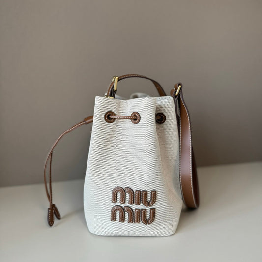 MiuMiu bucket bag 22.5cm white brown denim