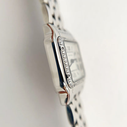 Panthere 22mm Silver Diamond Bezel Double Chain 44cm