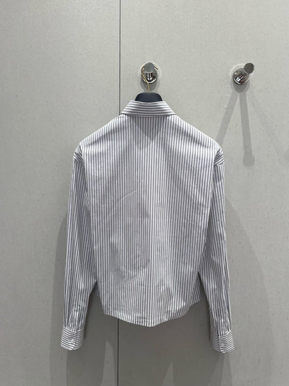 LV 25 Striped Short Long-Sleeved Shirt Black White 209245