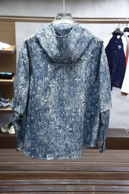 LV HOODED JACKET IN BLUE MONOGRAM WASHED DENIM 238944