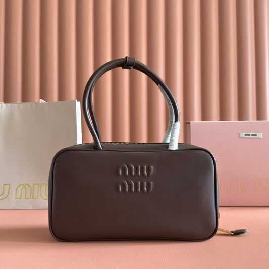 Miu Beau Medium Top-Handle Bag 29cm Dark Brown Smooth Cowhide