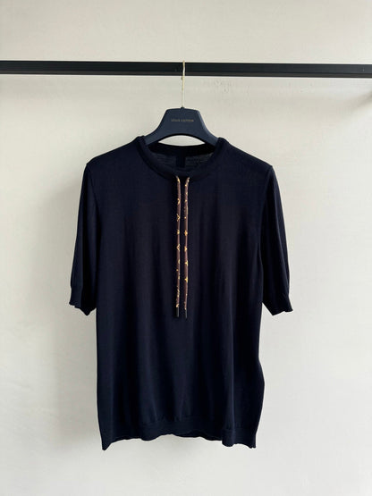 LV Knitted T Shirt Black Cotton Wool