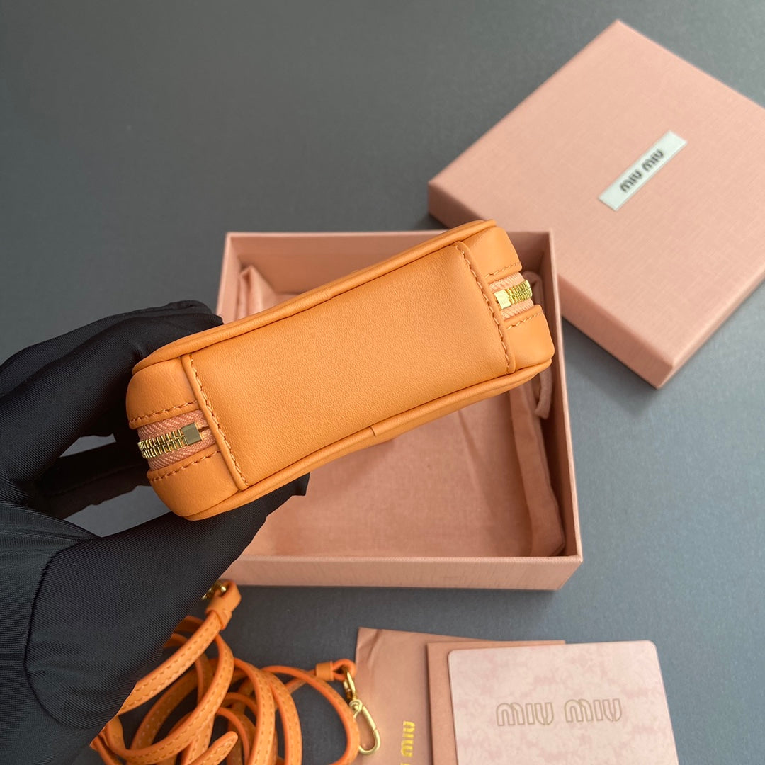 Miu 11 Orange Beau Leather Micro Bag 240361