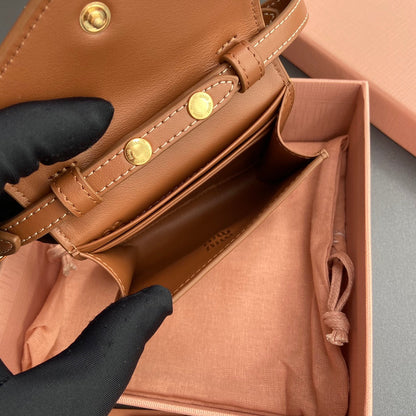 Miu Logo Wallet On A Chain 10.5 Lettering Cognac Calfskin 240404