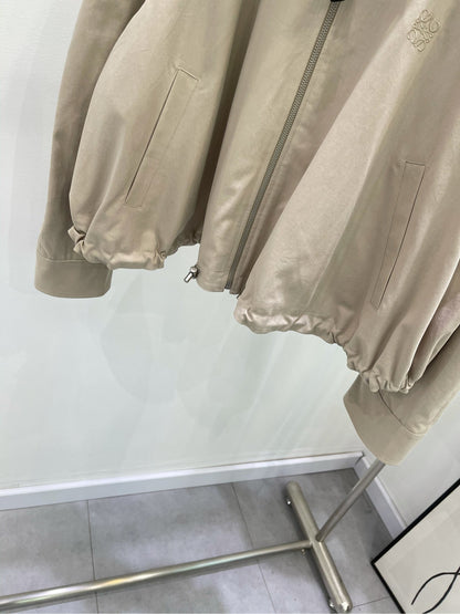 Loewe 2025 Zippered Short Trench Coat Light Khaki Cotton 217881