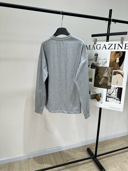 Loewe 2025 Cat-Themed Crew Neck Long-Sleeve T-Shirt Gray Cotton 327180