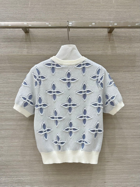 LV 25 Knitted Short-Sleeved Top Blue Wool