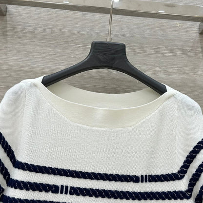LV 25 Button Rope Short-Sleeved Shirt White Blue Wool