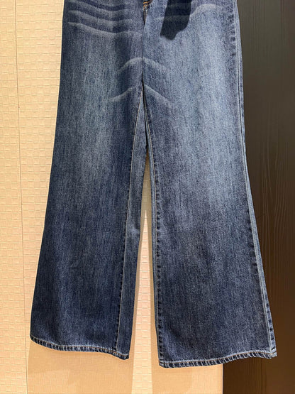 LV Large Belt Decorated Jeans Blue Cotton