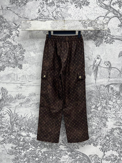 LV 25 Monogram Jacquard Workwear Straight Pants Brown Polyester