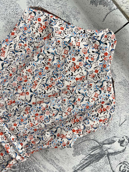 LV 25 Floral Print Stand-up Collar Sleeveless Dress Multicolor Poliester