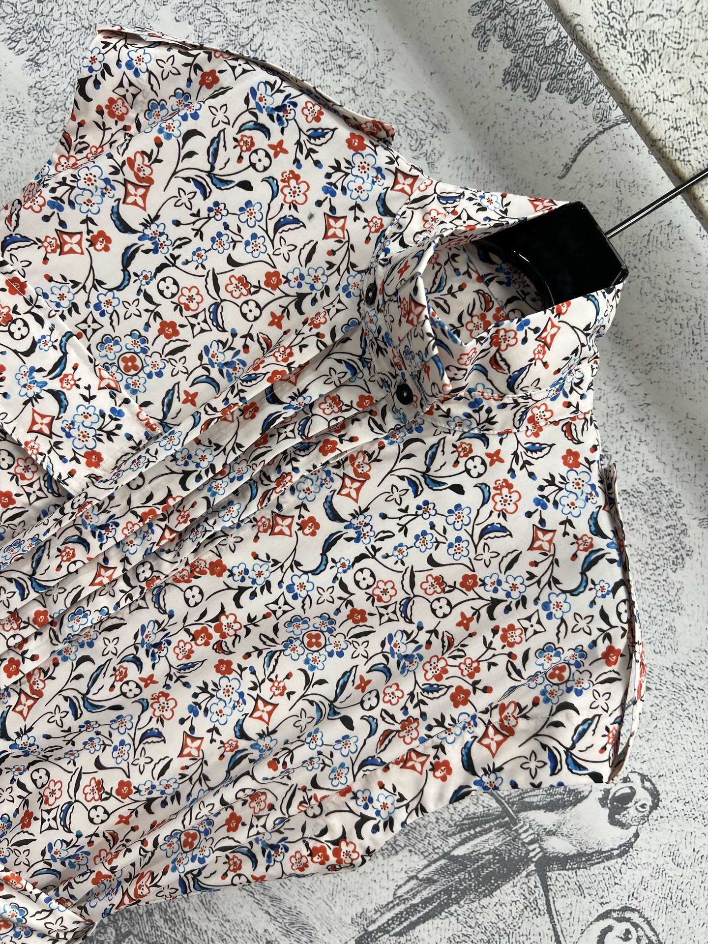 LV 25 Floral Print Stand-up Collar Sleeveless Dress Multicolor Poliester